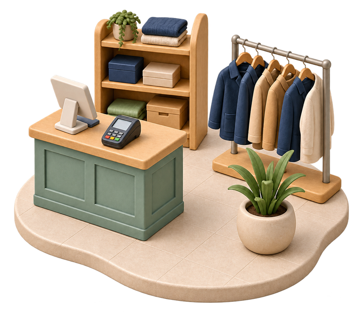 Interno soft 3D di un negozio, senza persone